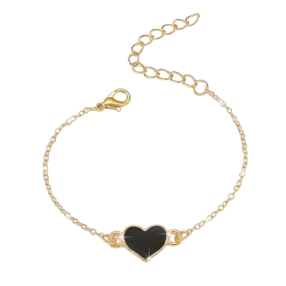 14K Gold Plated‎ Black Heart Bracelet